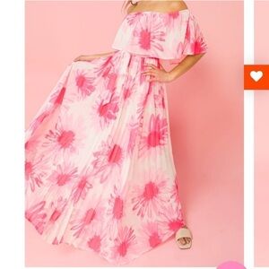 Pink Floral Off-Shoulder Maxi Dress